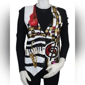 Vintage - Fashion Vest Sequin Beaded Jazz fest Musical Holiday Bedazzled 1990's‎